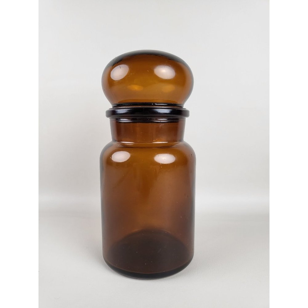 Vintage 7' Belgium Brown Amber Glass Apothecary Bubble Top Jar